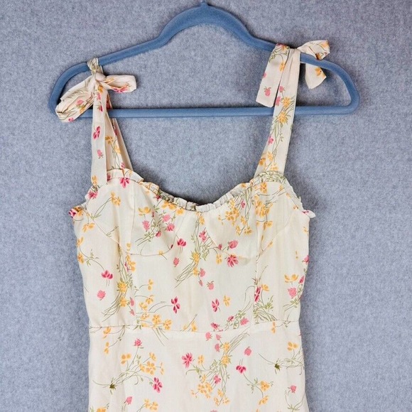 New 70°F/21°C Womans Sz Medium Ivory Floral Printed Short Dress Tie NWT - Picture 4 of 8